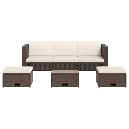 Loungeset Met Kussens Poly Rattan Bruin