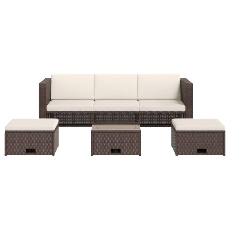 Loungeset Met Kussens Poly Rattan Bruin