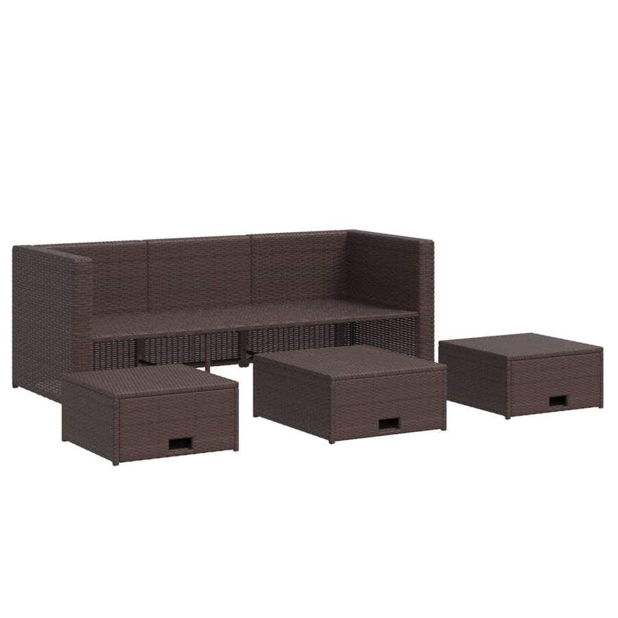 Loungeset Met Kussens Poly Rattan Bruin