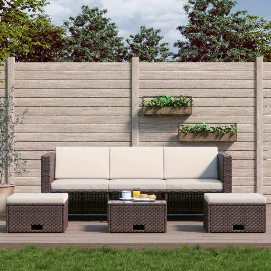 Loungeset Met Kussens Poly Rattan Bruin
