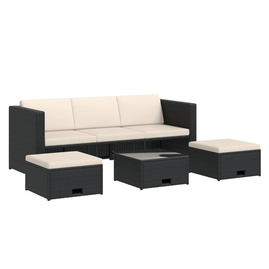 -Delige Loungeset Met Kussens Poly Rattan Zwart