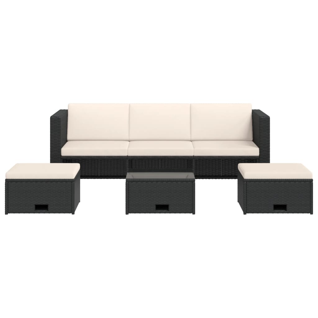 -Delige Loungeset Met Kussens Poly Rattan Zwart