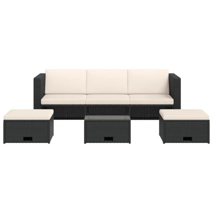 -Delige Loungeset Met Kussens Poly Rattan Zwart