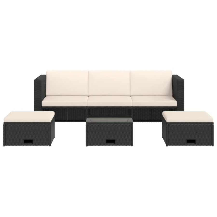 -Delige Loungeset Met Kussens Poly Rattan Zwart
