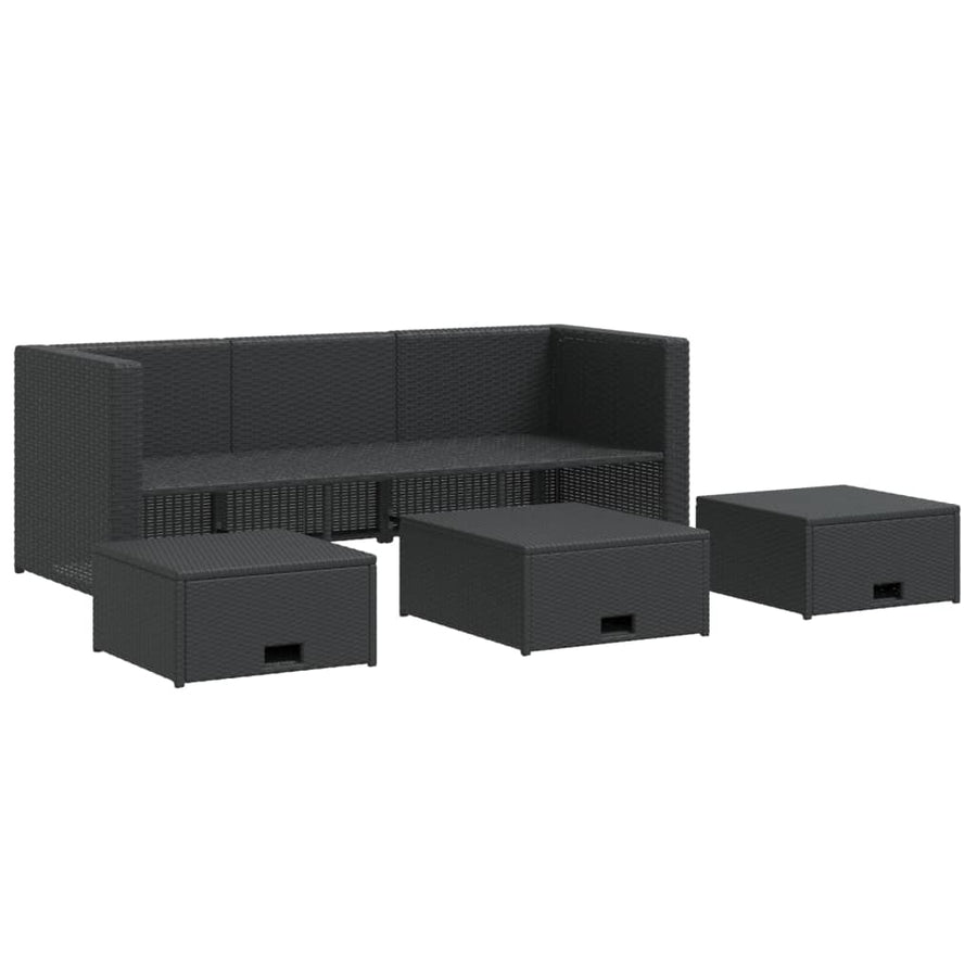 -Delige Loungeset Met Kussens Poly Rattan Zwart