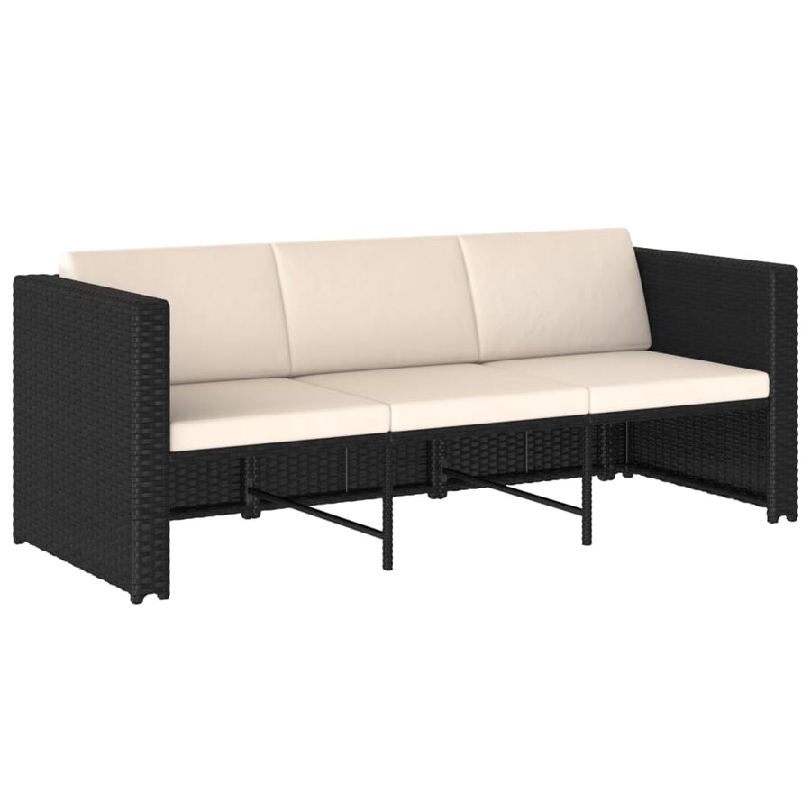 -Delige Loungeset Met Kussens Poly Rattan Zwart