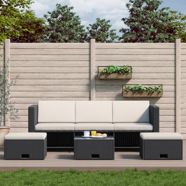 -Delige Loungeset Met Kussens Poly Rattan Zwart