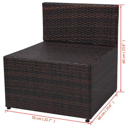 5-delige Loungeset met kussens poly rattan bruin