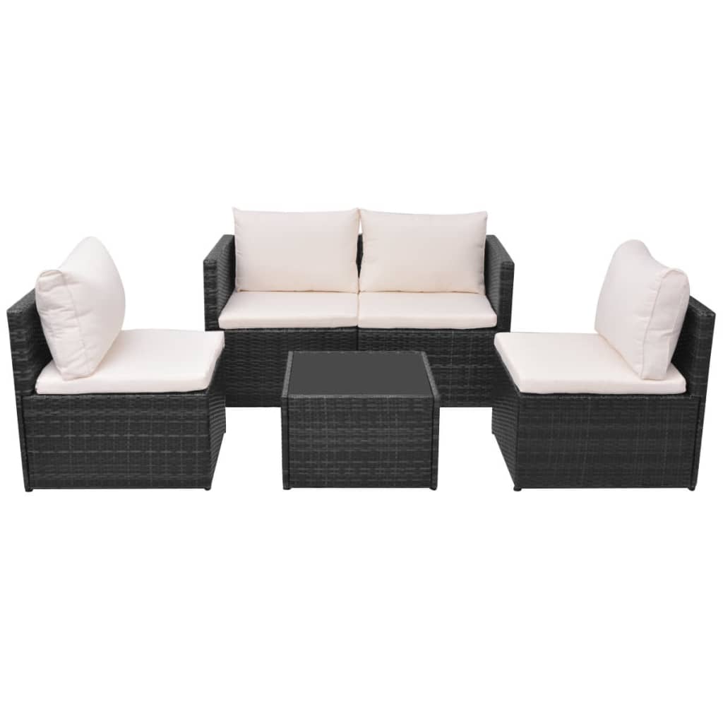 Loungeset Met Kussens Poly Rattan Zwart