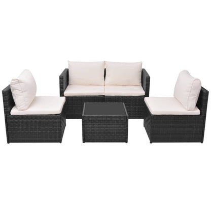 Loungeset Met Kussens Poly Rattan Zwart