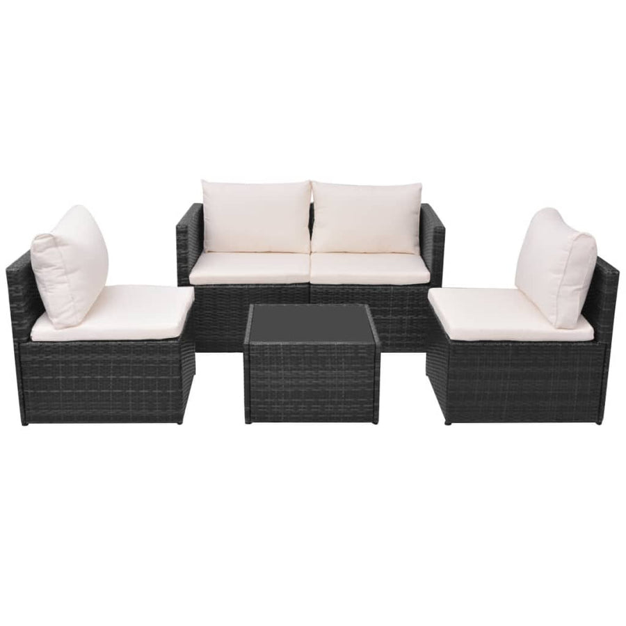 Loungeset Met Kussens Poly Rattan Zwart