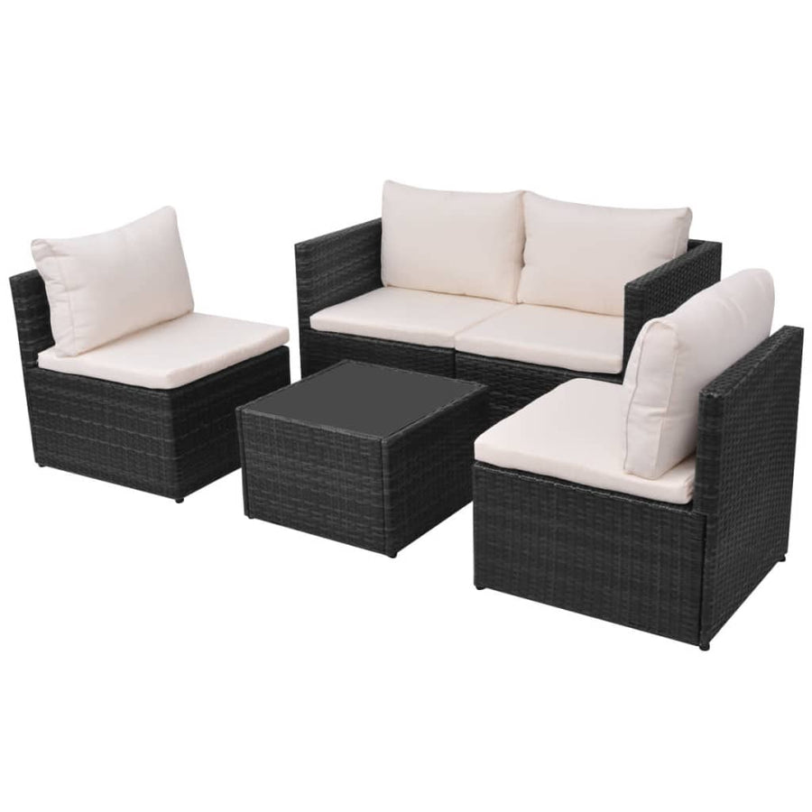 Loungeset Met Kussens Poly Rattan Zwart