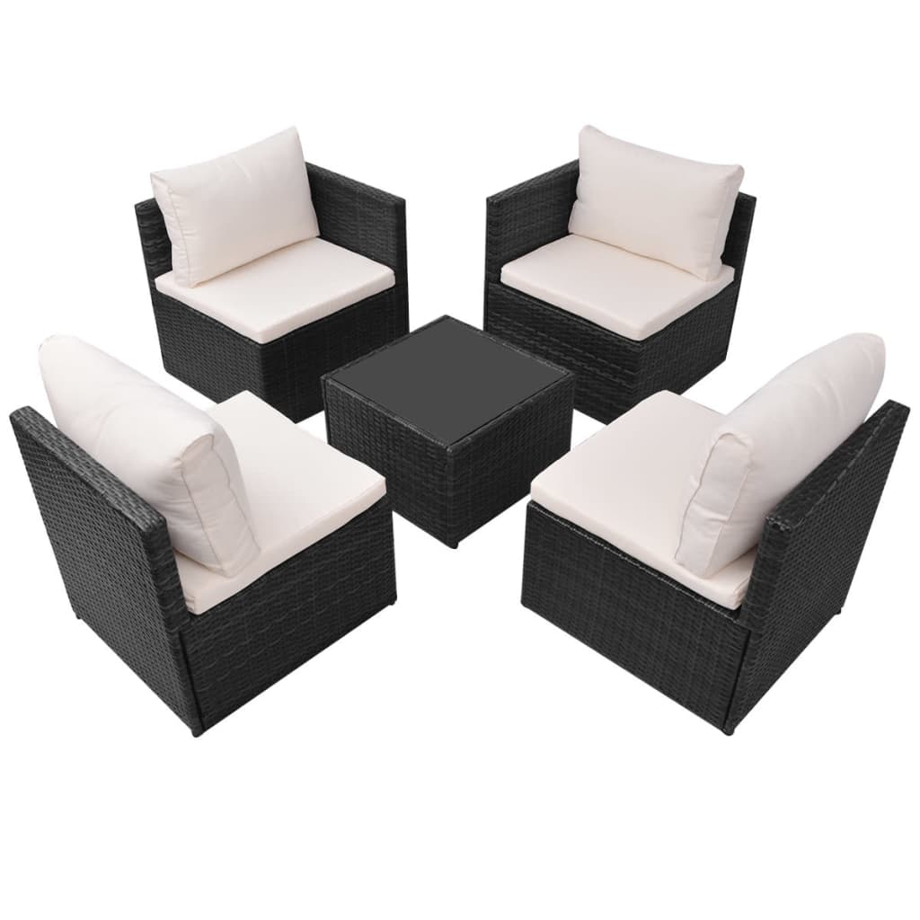 Loungeset Met Kussens Poly Rattan Zwart