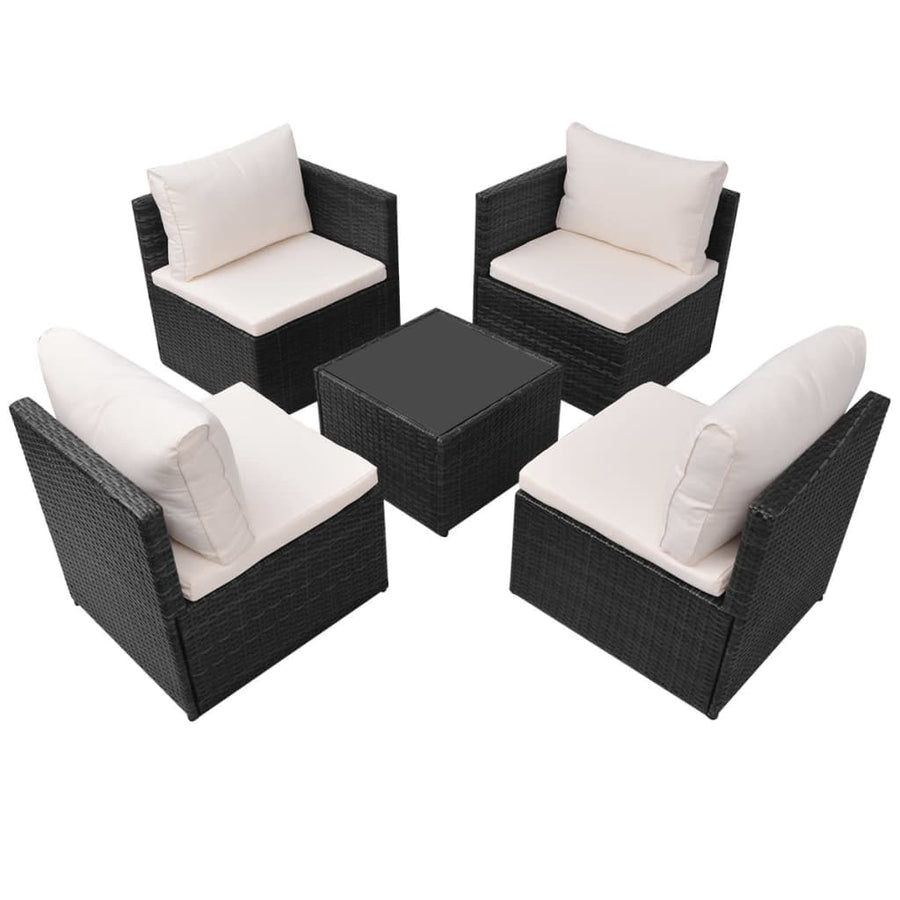 Loungeset Met Kussens Poly Rattan Zwart