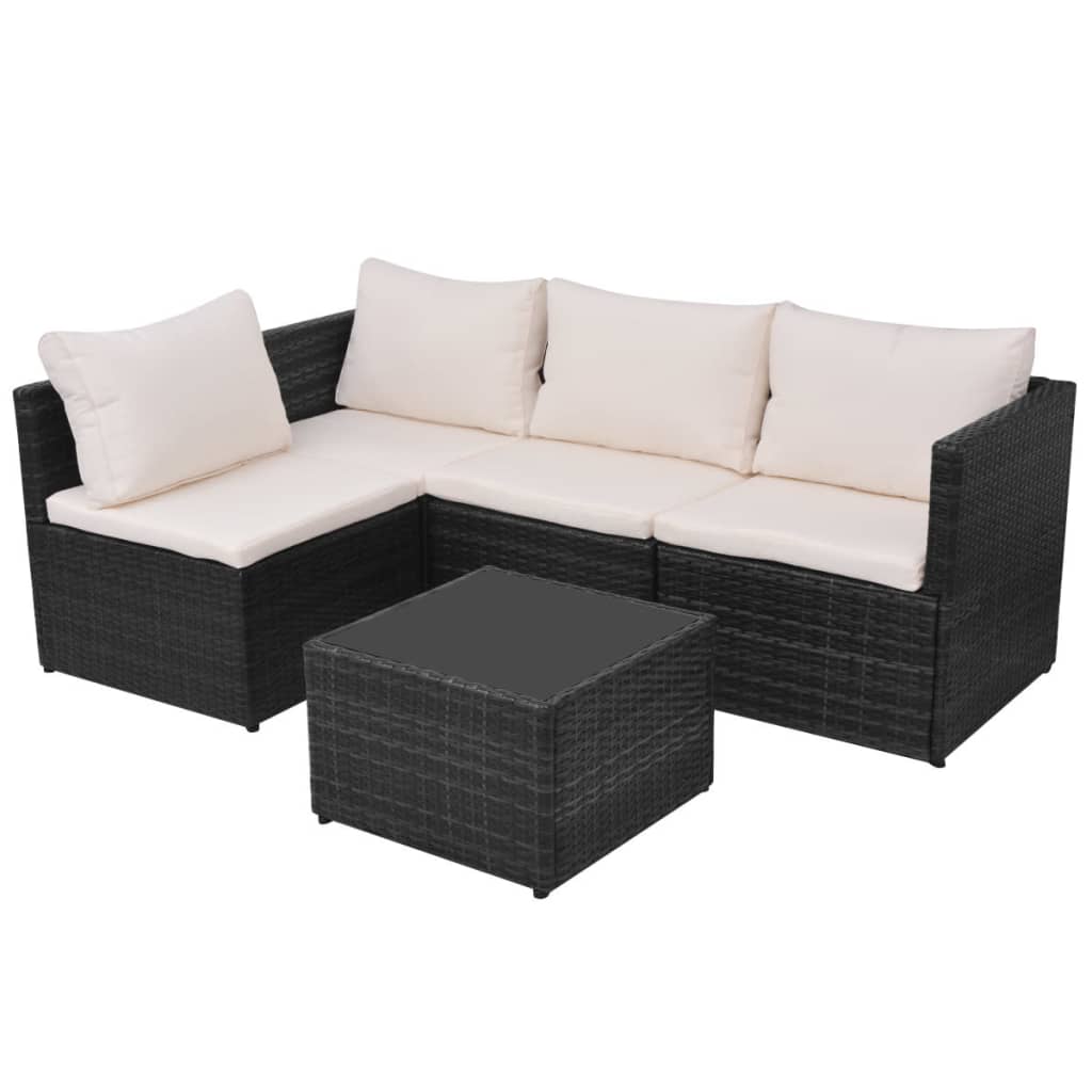 Loungeset Met Kussens Poly Rattan Zwart
