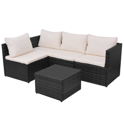 Loungeset Met Kussens Poly Rattan Zwart