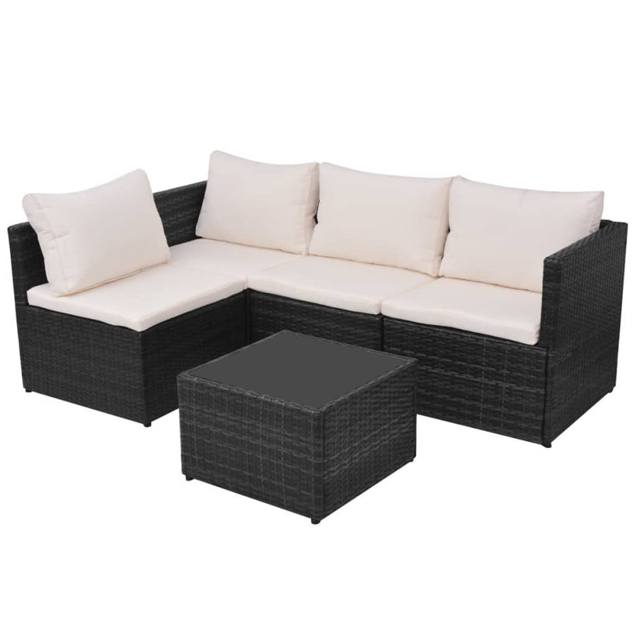 Loungeset Met Kussens Poly Rattan Zwart