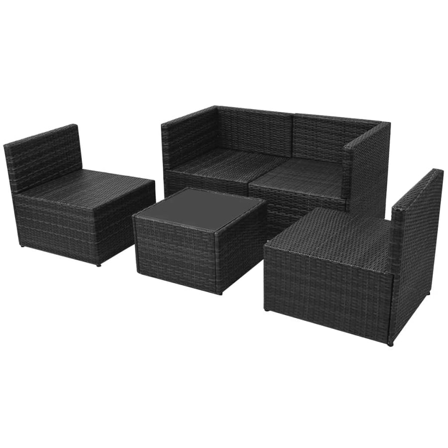 Loungeset Met Kussens Poly Rattan Zwart