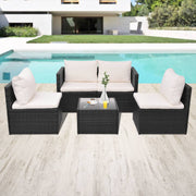 Loungeset poly rattan zwart met kussens