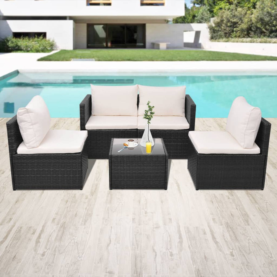 Loungeset Met Kussens Poly Rattan Zwart