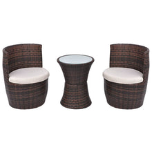 3-delige Bistroset met kussens poly rattan bruin