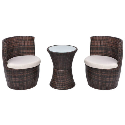 3-delige Bistroset met kussens poly rattan bruin