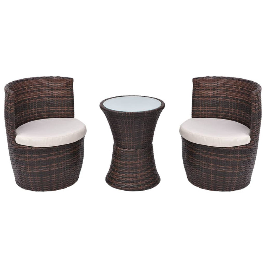 3-delige Bistroset met kussens poly rattan bruin