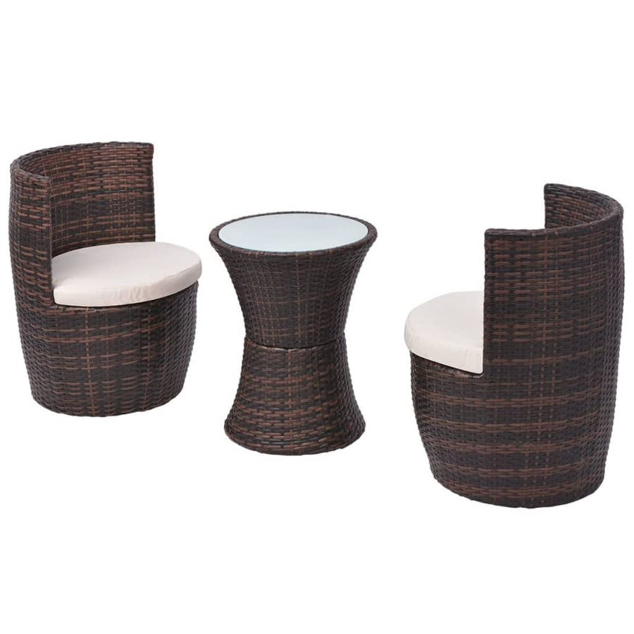3-delige Bistroset met kussens poly rattan bruin