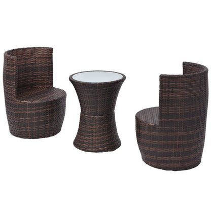 3-delige Bistroset met kussens poly rattan bruin