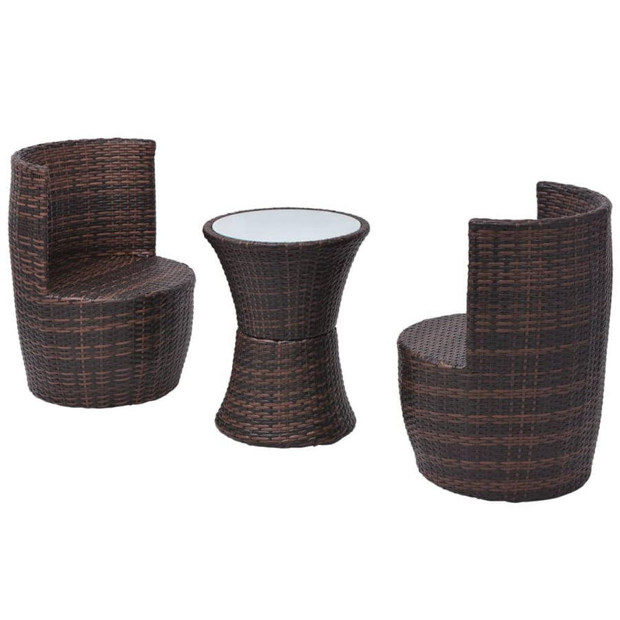 3-delige Bistroset met kussens poly rattan bruin