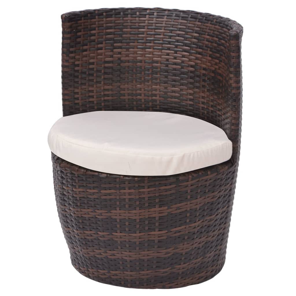3-delige Bistroset met kussens poly rattan bruin