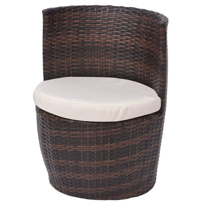 3-delige Bistroset met kussens poly rattan bruin