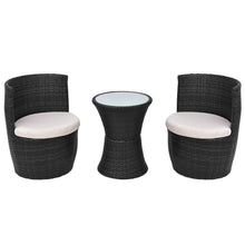 3-delige Bistroset met kussens poly rattan zwart