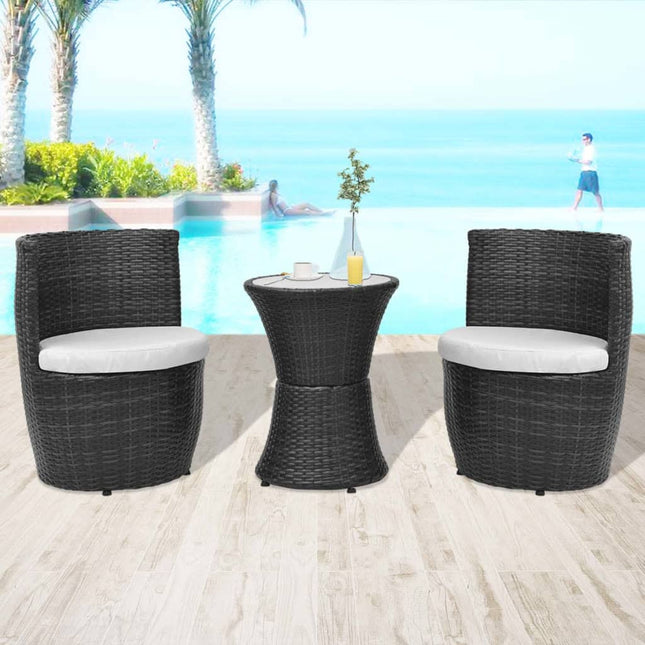 -Delige Bistroset Met Kussens Poly Rattan Zwart