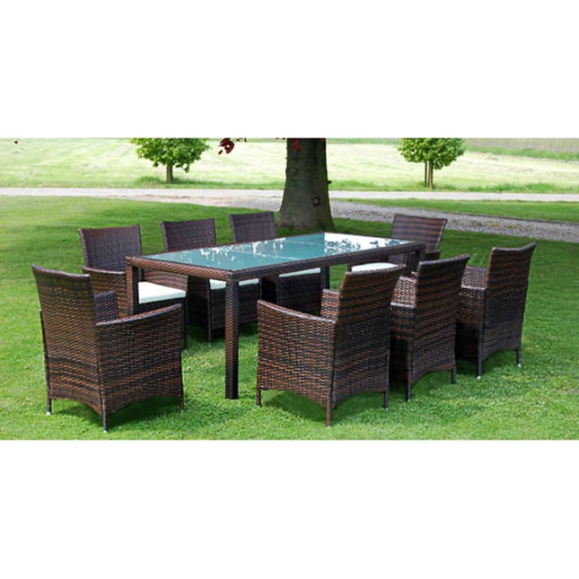 -Delige Tuinset Met Kussens Poly Rattan 9 190 cm tafellengte Bruin en wit