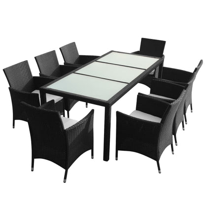 -Delige Tuinset Met Kussens Poly Rattan 9 190 cm tafellengte Zwart en wit