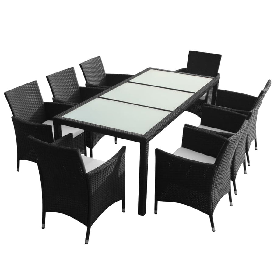 -Delige Tuinset Met Kussens Poly Rattan 9 190 cm tafellengte Zwart en wit