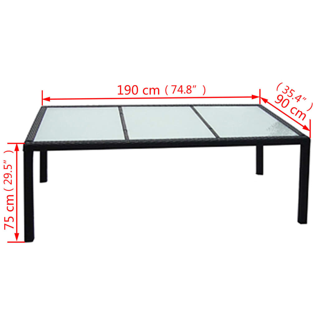 -Delige Tuinset Met Kussens Poly Rattan 9 190 cm tafellengte Zwart en wit