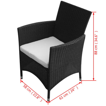 -Delige Tuinset Met Kussens Poly Rattan 9 190 cm tafellengte Zwart en wit