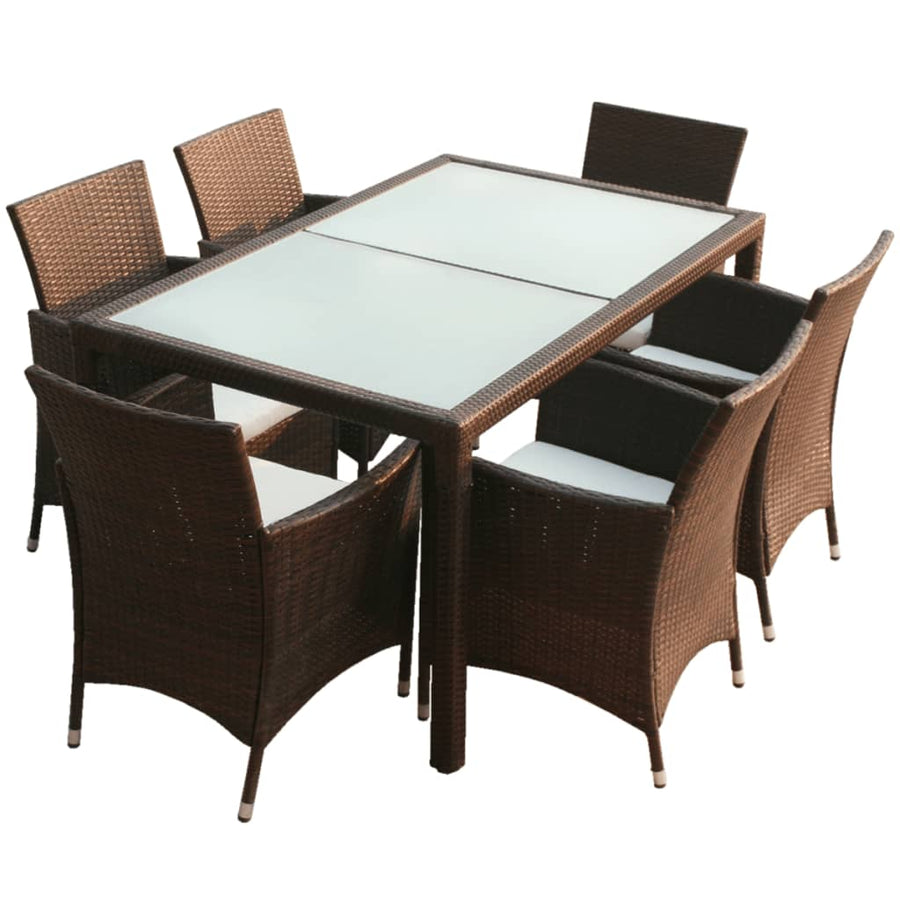 -Delige Tuinset Met Kussens Poly Rattan 7 150 cm tafellengte Bruin en wit