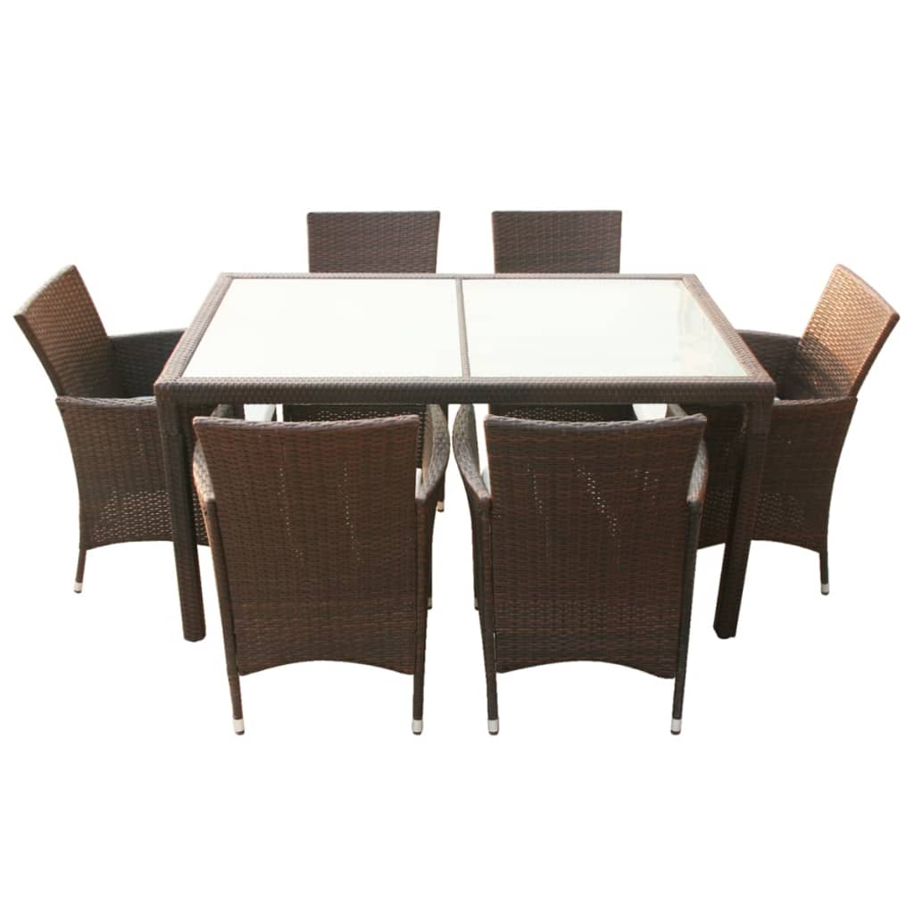 -Delige Tuinset Met Kussens Poly Rattan 7 150 cm tafellengte Bruin en wit