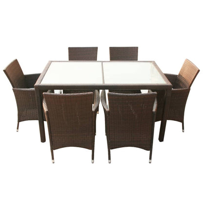 -Delige Tuinset Met Kussens Poly Rattan 7 150 cm tafellengte Bruin en wit