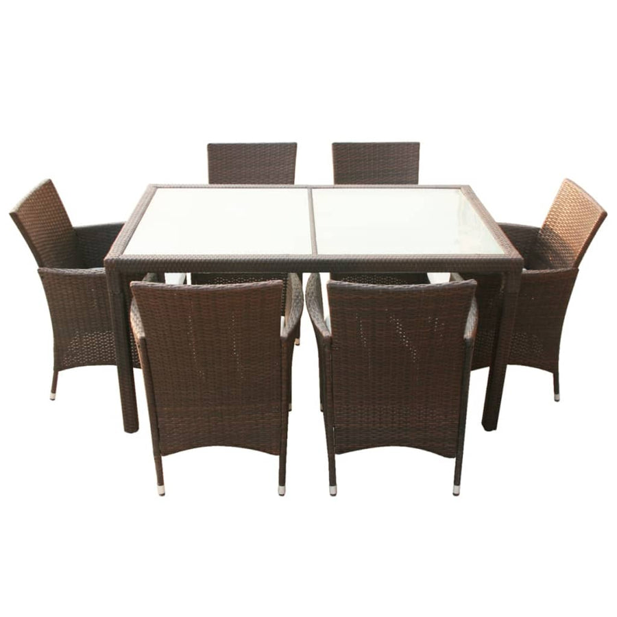 -Delige Tuinset Met Kussens Poly Rattan 7 150 cm tafellengte Bruin en wit