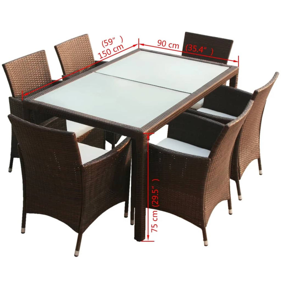 -Delige Tuinset Met Kussens Poly Rattan 7 150 cm tafellengte Bruin en wit
