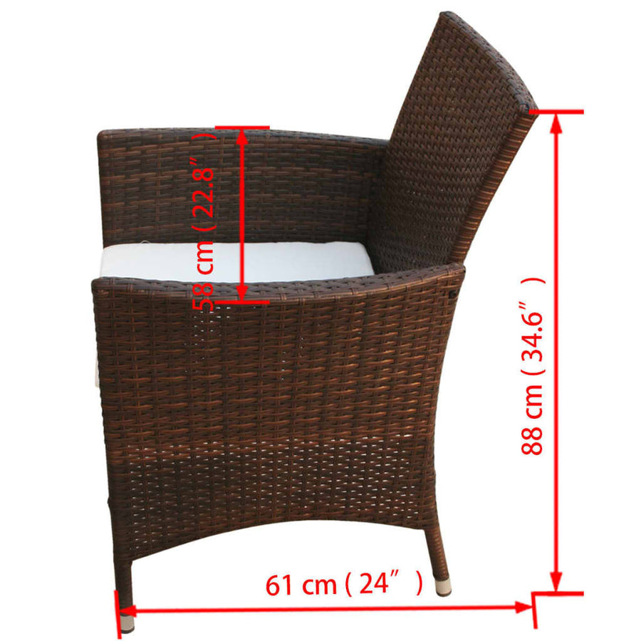 -Delige Tuinset Met Kussens Poly Rattan 7 150 cm tafellengte Bruin en wit