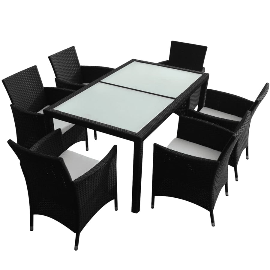 -Delige Tuinset Met Kussens Poly Rattan 7 150 cm tafellengte Zwart en wit