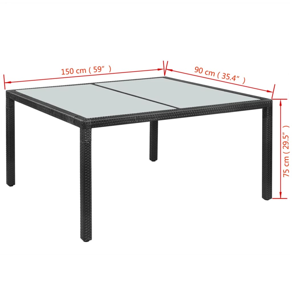 -Delige Tuinset Met Kussens Poly Rattan 7 150 cm tafellengte Zwart en wit