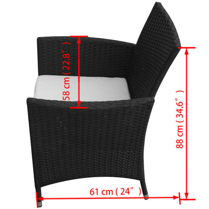 -Delige Tuinset Met Kussens Poly Rattan 7 150 cm tafellengte Zwart en wit