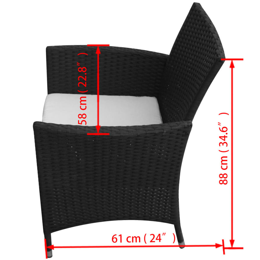 -Delige Tuinset Met Kussens Poly Rattan 7 150 cm tafellengte Zwart en wit
