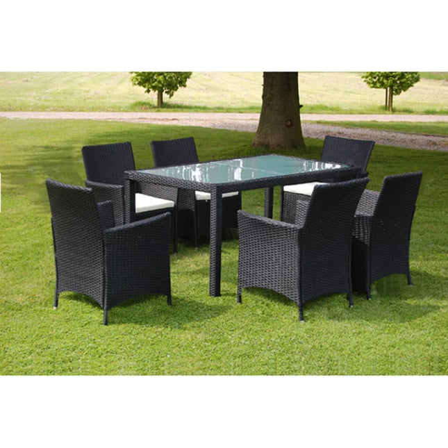 -Delige Tuinset Met Kussens Poly Rattan 7 150 cm tafellengte Zwart en wit